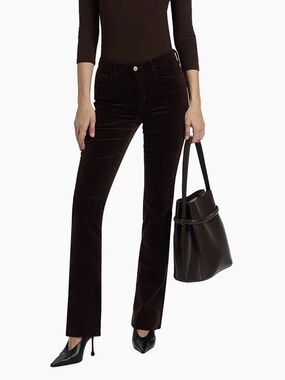 L'AGENCE Stevie Velveteen High Rise Straight Jeans in Coffee Bean